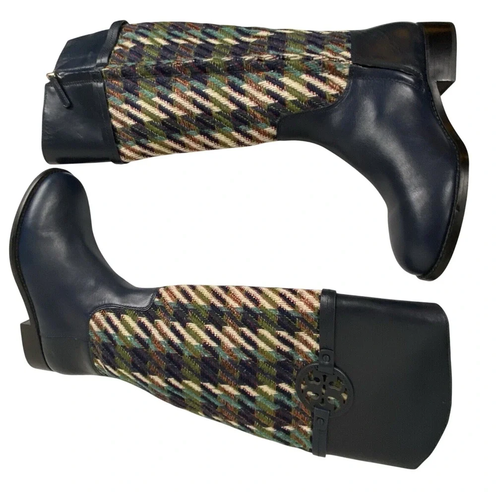 NWOB Tory Burch Miller Riding Boots Multicolor Tweed/Leather Size Women's 7M New